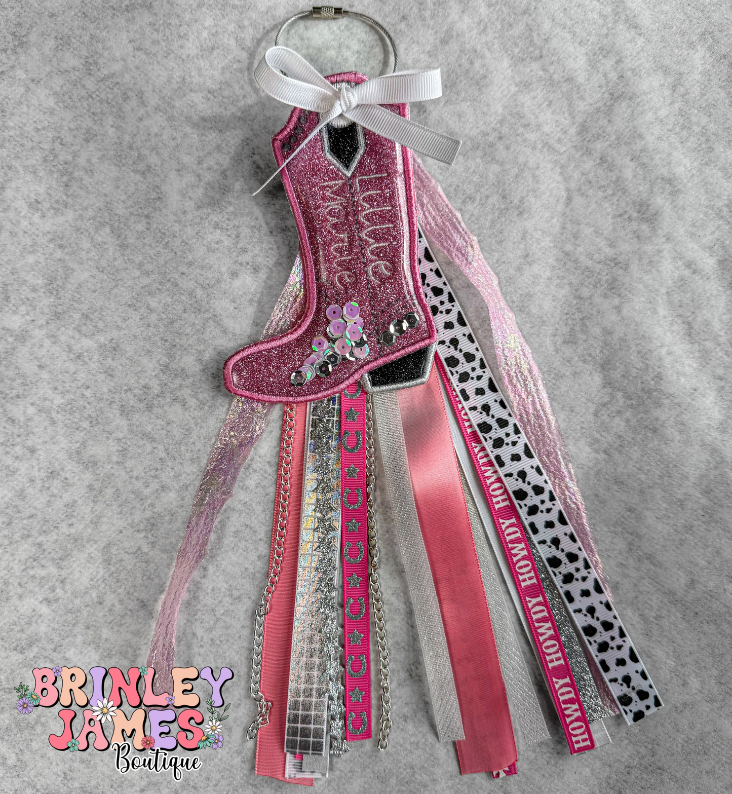 Personalized Glitter Shaker Boot Embroidered Bag Tag