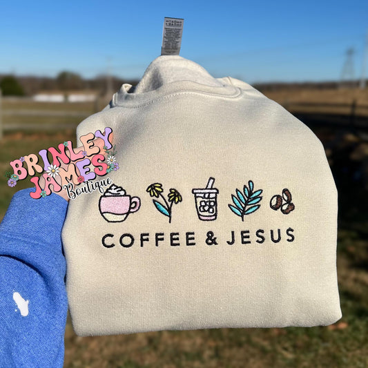 Coffee & Jesus - Embroidered Sweatshirt