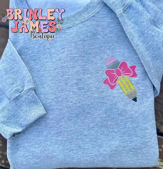 Pencil With Bow -  Embroidered Sweatshirt
