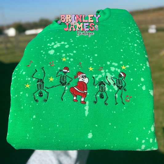 Dancing Skellies & Santa - Embroidered Crewneck