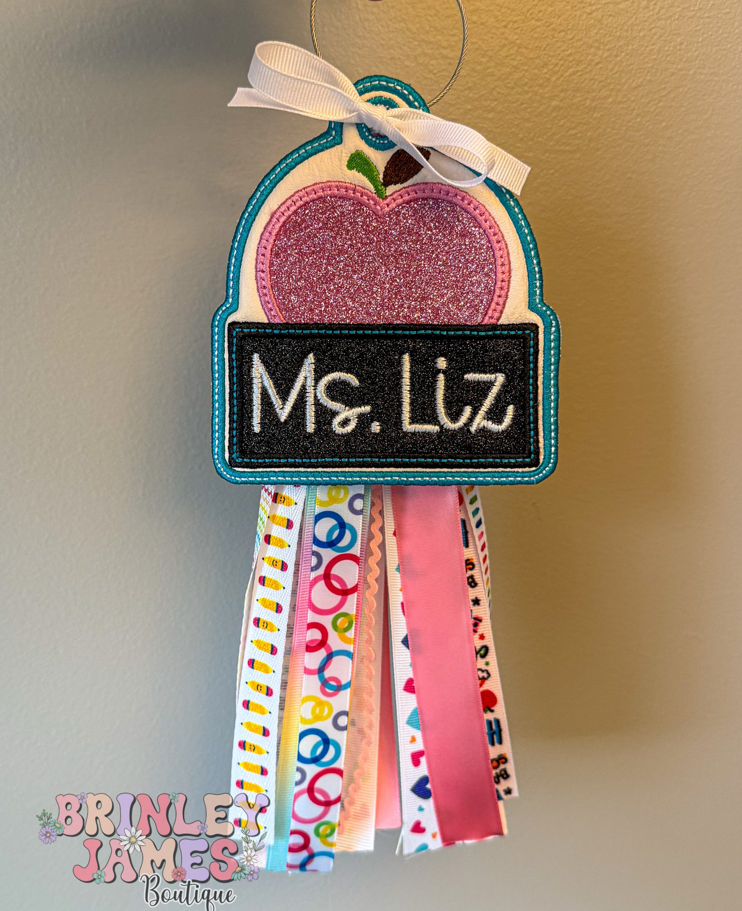 Personalized Teacher/School Embroidered Bag Tag