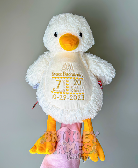 Personalized Birth Stats Embroidered Stuffed Animal