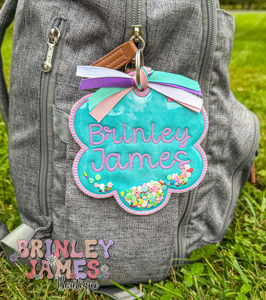 Personalized Glitter Shaker Scallop Embroidered Bag Tag