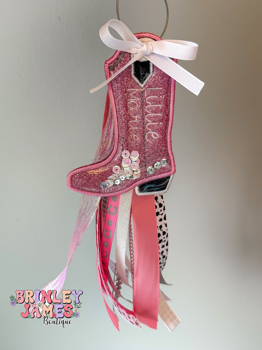 Personalized Glitter Shaker Boot Embroidered Bag Tag